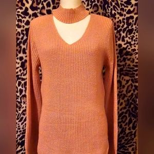 Pink knit cutout sweater, size L